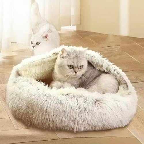 Cat Bed Round Fluffy Hooded Cat Bed Cave, Anti-Anxiety Cave Bed with Hooded Blanket, Cozy Cuddler Luxury Puppy Pet Bed, Anti-Slip Bottom and Machine Washable (Coffee, Medium) - color: Coffee, size: Medium