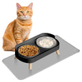 Elevated Cat Bowl with Food Mat, Raised Cat Food and Water Bowl Set for Indoor Cats, Splash Proof with 2 Stainless Steel Pet Food Bowls for Cats and Puppies,Whisker Fatigue and Dishwasher Safe (Black) - color: Cat Bowls with mat - black