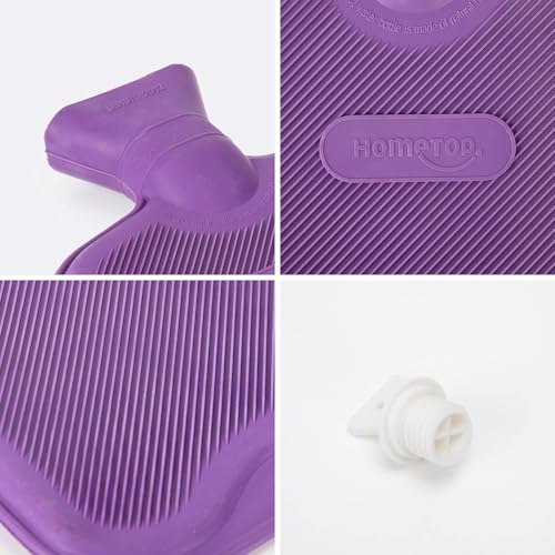 HomeTop Premium Classic Rubber Hot Water Bottle with Cute Bear Cover | Natural rubber hot water bottle,Long-lasting heat retention,Snuggly all-night warmth - color: Purple