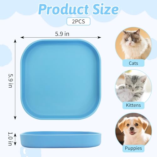 Fhiny 2PCS Silicone Cat Bowls Set 5.9 x 5.9 in Shallow Dog Dish Whisker Friendly Cat Food Plate for Dry & Wet Food Dishwasher Safe Non-Slip Pet Feeding Bowls for Kittens and Puppies (Blue) - color: Blue