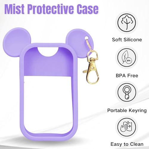 Mouse Design Silicone Case Compatible with Touchland Hand Sanitizer Spray 1 fl oz, Silicone Protective Case Holder with Keychain for Power Mist and Glow Mist, Purple - color: Purple