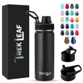 Travel Water Bottle with 3 Lids (Spout, Straw, Flip) Leak Proof, Quality, Vacuum Insulated, Stainless Steel (Black, 18 oz) - color: Black, size: 18 Ounces