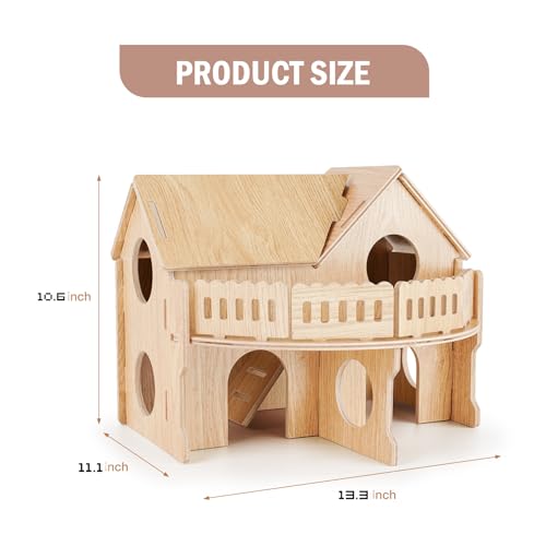 Wooden Hamster Cage, Hamster Habitat for Syrian, Dwarf Gerbils, Mice, Lemmings, Degus or Other Small Pets (13.3 x 11.1 x 10.6 inches) - size: 13.3 x 11.1 x 10.6 inches