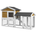 PawHut 58" Rabbit Hutch, Wooden Bunny Hutch, Guinea Pig Cage, Small Animal Enclosure with Run Area, Removable Tray, Asphalt Roof, Lockable Doors and Ramp, Nature Wood | Wooden Bunny Hutch, Guinea Pig Cage, Removable Tray, Asphalt Roof, Lockable Doors, for
