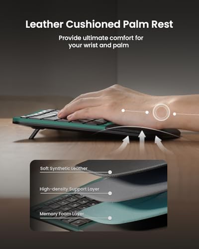 ProtoArc EKM01 Plus Wireless Ergonomic Keyboard Mouse Combo - Green | Full-size Split Keyboard with Cushioned Wrist Rest, Ergonomic Mouse, 3-Device Bluetooth/2.4G, USB-C Rechargeable - color: Green