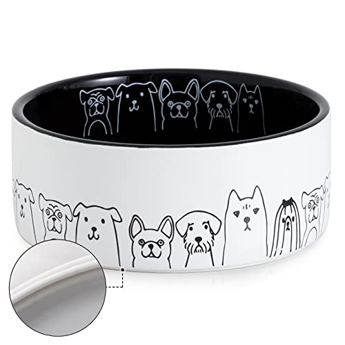 Ceramic Dog Bowls - Large, Non-Slip, 64 Fl Oz, Black with Adorable Dog Patterns (Large, Black) - color: Black Patterned, size: Large-8 inch
