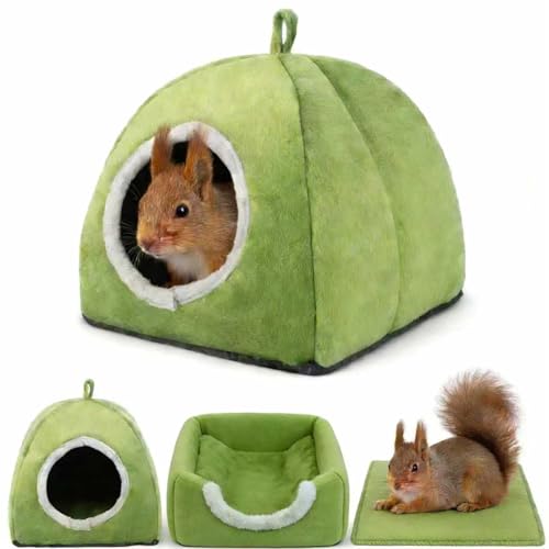 Squirrel Hideout Nest, Washable Hedgehog Bed & Hideaway House, Cozy Warm Fleece Hut for Hamster Ferret Rabbits and Other Small Animals Cage Supplies Warm House