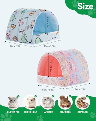 2 PCS Guinea Pig Hideout Guinea Pig House Guinea Pig Bed, Washable Hamster House Small Animal Cage Accessories for Mouse Chinchillas Hamsters Hedgehogs Ferrets Bearded Dragons and Rats - color: Pink+Blue, size: 7.8*7in