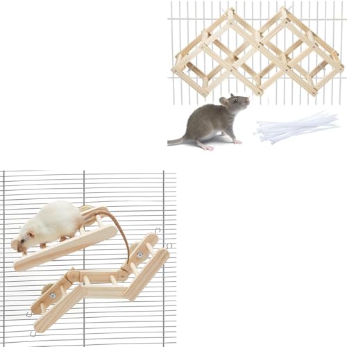 Jevnd Wooden Rat Climbing Toys (M, 1pc) - Natural & Flexible Cage Accessories with Climbing Ladder & Stairs Platforms, Fancy Rats Enrichment Activities, Hanging Rodent Toys for Playing Chewing