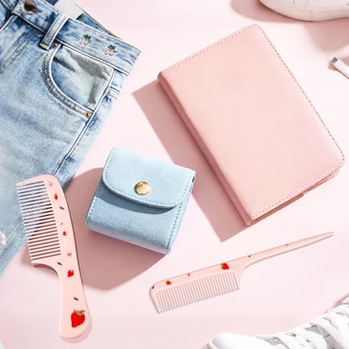 2pcs Baby Hair Comb Set, Pink Strawberry Mini Fine Tooth & Rat Tail Comb | Cute, Tiny, Small, Plastic, Parting Combs for Toddler Women Girls Kids All Hair Types, Hairbrush Tools Accessories - style: Strawberry