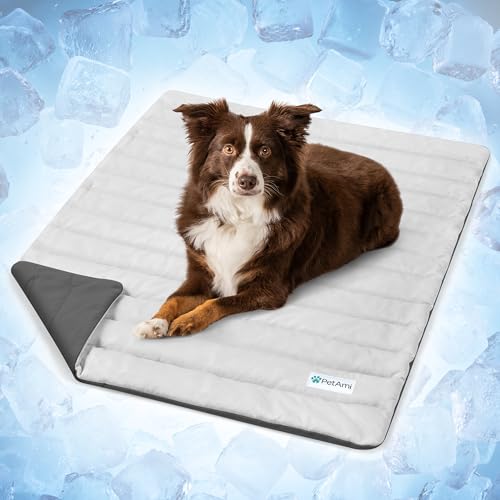 PetAmi Dog Cooling Mat, Q-Max Pet Cooling Blanket with Thick Cushioning, Self Cooling Pad for Dogs & Cats, Reversible Summer Mat for Crate, Couch, Kennel, Gray/Light Grey, Small (24x32) - color: Gray/Light Grey, size: Small (24x32)