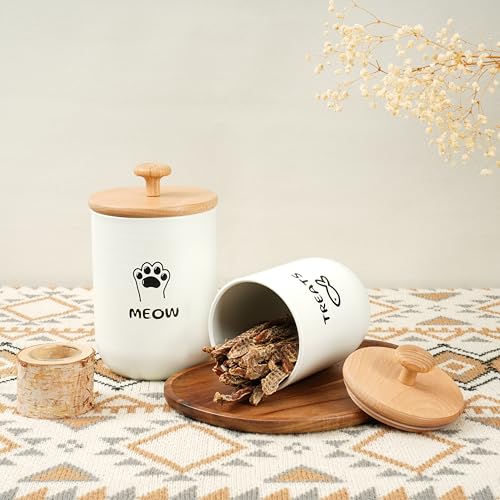 Cat Treat Container with Airtight Lid, Cat Food Oganizer Dry Food, Cat Food Storage Containers, Pet Treats Canister, Cat Treat Jar Set of 2-8.3x4.9 & 7.1x4.3 (White) - color: White