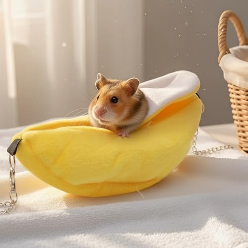 DQITJ 2 Pack Sugar Glider Bed House Hamster Banana Warm Hammock Small Animal Cage Nest (Pink and Yellow)