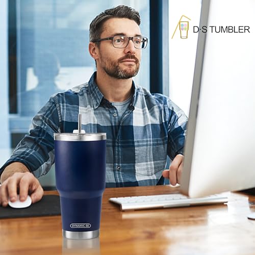 D·S 30 oz Navy Tumbler Double Wall Vacuum Insulated Travel Coffee Mug | Double Wall Vacuum Suit Cold and Hot Drink Fits in standard car cup holders With Splash-Proof Lid - color: Navy
