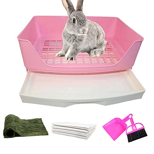 PINVNBY Large Rabbit Litter Box Corner Toilet Box Bigger Pan Pet Potty Trainer with Drawer for Adult Bunny Guinea Pig Chinchilla Ferret Galesaur Hedgehog Small Animals(Pink) - color: Pink