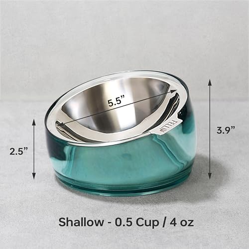 Felli Oblik Elevated Cat Bowl Removable Stainless Steel Wide Dish for Dry Wet Food Feeding & Dishwasher Clean, Slanted Whisker Fatigue Friendly Metal Plate (Classic, 0.5 Cups Shallow Dish) - color: Classic, size: 0.5 Cups Shallow Dish