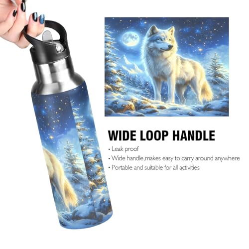 Wolf Girls Water Bottle Kids Insulated Sports Vacuum Stainless Steel Mug with Straw Lid & Handle 20 oz - color: C1138