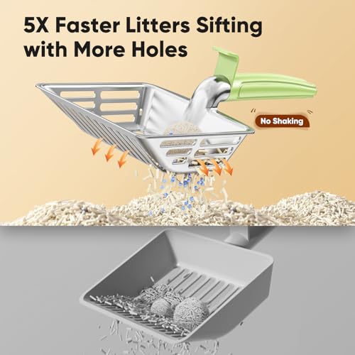 Metal Cat Litter Scoop, Large Cat Scooper with Deep Shovel & Dual Sifting Holes for Fast & Precise Sifting, Space Aluminum Kitty Litter Scooper with Long Handle & Easy-to-Hang Hook - Mint - color: Mint