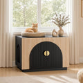 Amunrbrek Cat Litter Box Enclosure Furniture, 31.5" Arched Fluted Cabinet - color: Black and Natural