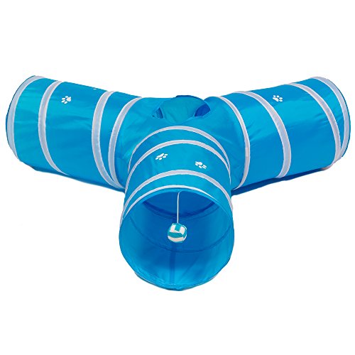 Cat Tunnel - Collapsible 3 Way Play Toy - Tube Fun for Rabbits, Kittens, and Dogs - Aqua - color: Aqua/White