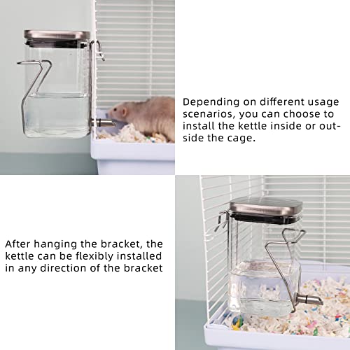 Hamster Water Bottle, Small Animal Glass Waterer, Stainless Steel Nozzle No-Drip Drinker Waterer for Sugar Glider, Rat and Birds (10.1oz)