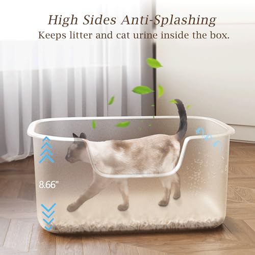 Large Cat Litter Box with High Sides, Side Entry Open Top Deep Tall Litter Pan, Kitty Litter Box for Indoor Small and Medium Cats, Green (Anti-Splashing) 19.7" L x 15.4" W x 8.6" H - color: Green