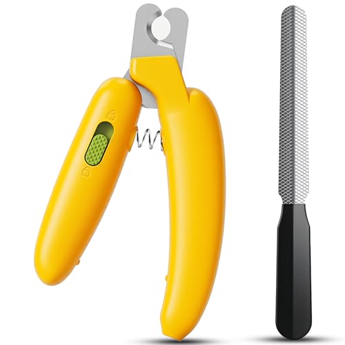 Dog Nail Clippers,Dog Nail Trimmers for Small Medium Dogs and Cats - Professional Grooming Tool with Safety Lock, Sharp Stainless Steel Blade Prevents Splitting，Includes Nail File (Yellow-mini) - size: Yellow-mini