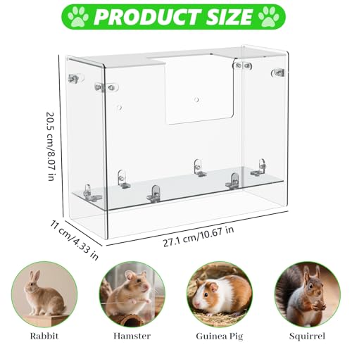 Acrylic Rabbit Hay Feeder with Lid, Transparent Hanging Food Dispenser Hay Feeder for Bunny Rabbits Guinea Pig Cage Chinchillas Hamsters Small Pets and Animals（Medium - size: M