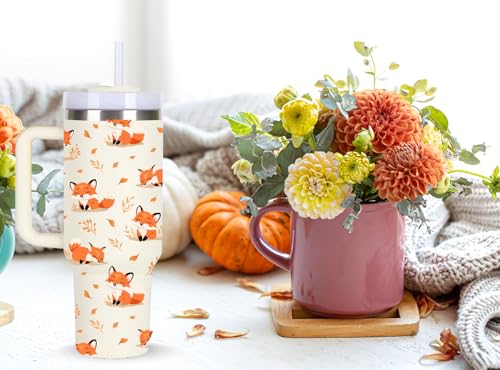 momocici 40oz Foxes Tumbler with Handle Gifts for Women.Fox Lover Cups Tumbler Gifts for Women.40 oz Birthday Christmas Fox Cup Tumblers for Foxes Lover. - style: Fox