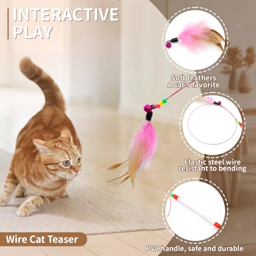iCAGY 25 Pcs Cat Toys Set, Cat Tunnel Toy for Indoor Cats, Kittens | Interactive Variety Pack, 45" Rainbow Cat Tunnel, Feather Teaser, Feather Golf, Mice, Springs, Balls, Noise Toys - Colorful