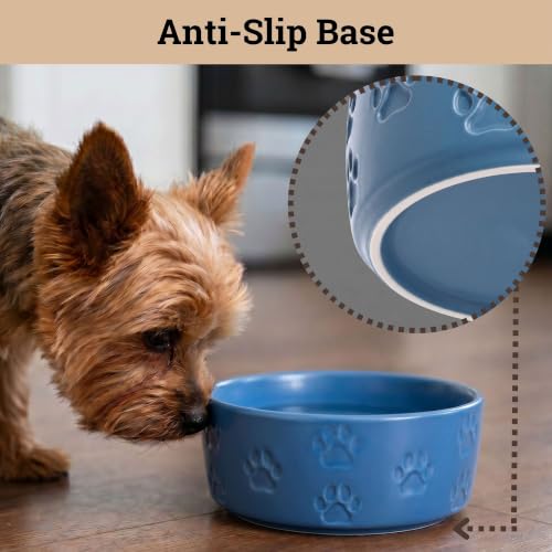 Ceramic Dog Bowl Set of 2 with Anti-Skid Base, 5.5"W x 2"H, 2 Cup Capacity | Thick Ceramic, Dishwasher Safe, Anti-Skid Rubber Base, 2 Cups per Bowl, Ceramic Food and Water Bowls Set of 2 for Small Dogs - color: Blue, size: Small