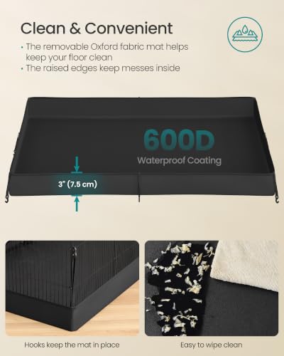 SONGMICS Guinea Pig Playpen, Steel Wire Small Animal Enclosure | Exercise Pen for Rabbit, with Waterproof Mat and Door, 47.2 x 23.6 x 15.7 inch, Black, DAMION Collection ULPI008B101 - color: Black, size: 12 Panels - 47.2"L x 23.6"W x 15.7"H