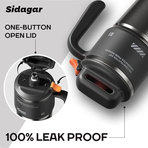 32 oz Insulated Tumbler with Push-button Lid and Handle, Black | 316L Stainless Steel, Leakproof Lid, Double-Wall Vacuum Insulation, Keeps Drinks Hot or Cold for Work, Travel & Daily Use - color: Black