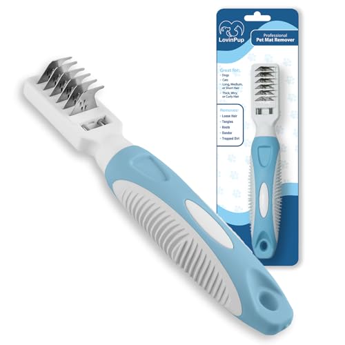 Pet Mat Remover – Professional Dematting Comb for Dogs and Cats | Dematting Comb w/Stainless Steel Rounded Teeth for Gentle Knot & Tangle Removal – Dog Dematting Tools & Dog Grooming Supplies - size: Mat Remover