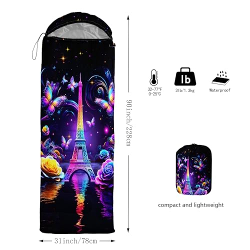 QOOMO Camping Sleeping Bags,3 Season Warm & Cool Weather,Lightweight,Waterproof Sleeping Bags for Adults & Kids,Traveling,and Outdoors,Camping Gear Equipment - color: eiffel tower