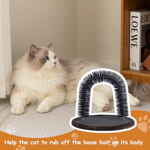 Hollypet Cat Self Back Grooming Hair Cleaner Scratcher Toy Cat Arch Brush | Cat Self Grooming Massager and Scratcher Toy Cat Arch Brush for Back Grooming, Hair Cleaner Pads - color: Dark Brown