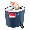 IRIS USA Large Top Entry Cat Litter Box, Hooded Privacy, Navy/White | Dog-Free Zone, Mess Containment System, Protected Interior, Dog Proof Pan, Odor Trapping, Easy Scoop Access - color: Navy, style: Top Entry