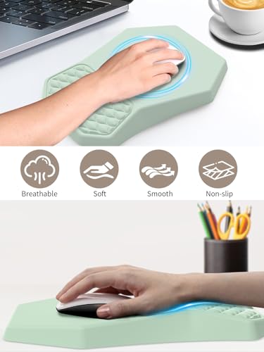 3-in-1 Ergonomic Keyboard Stand with Wrist Rest & Mouse Pad Set,Light Green | Comfy Keyboard Riser Holder Soft Mousepad with Massage Design, Memory Foam and Non-Slip PU Base for Pain Relief - color: Light Green