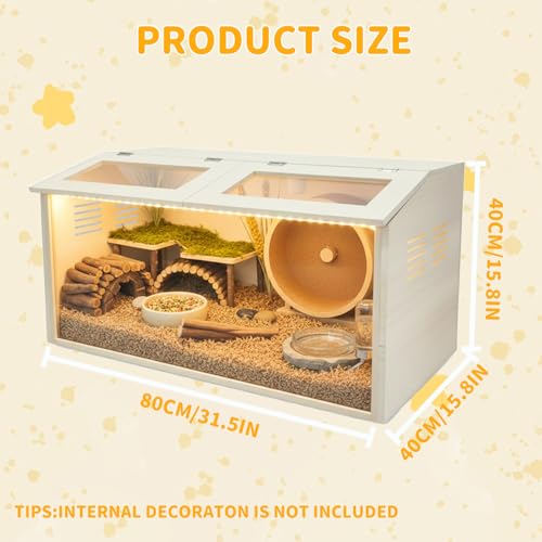 Wooden Hamster Cage Chewproof, Large Hamster Cages and Habitats, Small Animal Habitat with with Double Openable Acrylic Sheet Doors for Gerbil, Degus Mice, Guinea Pig, Rat& Other Small Pets（32in）