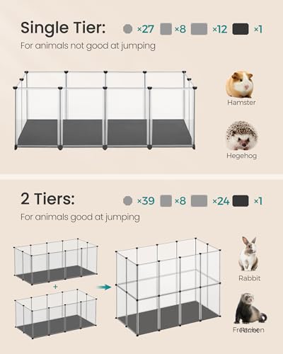 SONGMICS 20 Panels Guinea Pig Playpen,Removable Oxford Fabric Mat,Small Animal Pen, Pet Fence Indoor,DIY Plastic Enclosure for Hamsters, Rabbits, Hedgehogs, 49.2 x 24.8 x 16.5 Inches, White ULPC009W01 - color: Full White, style: 20 Panels - 49.2"L x 24.8"