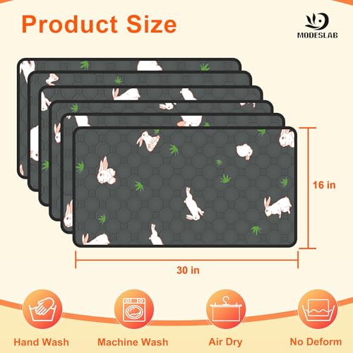 6-Pack Guinea Pig Cage Liner, 16in x 30in Fast Absorption Washable Bedding Pee Pads for Dogs Puppy Rabbit Small Animal Cage Mat, Leakproof & Non-Slip - color: Gray, size: 16" x 30", 6pcs