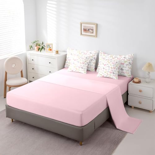 Erosebridal Girly Butterfly Full Comforter Set with Sheets 7 Piece Colorful Butterflies Bed in A Bag Romantic Wildlife Bedding Sets for Kids Girls Teens Dreamy Minimalist Aesthetics Bed Set - color: Grey Pink Green, size: Full