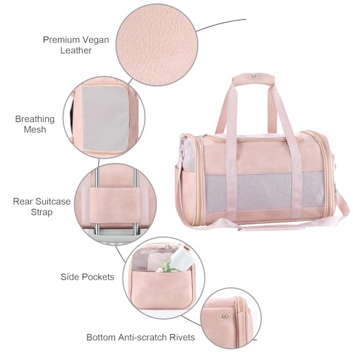 Fashion Leather Dog Carrier, Airline Approved Cat Carrier Soft Sided Pet Bag Carrier Purse for Puppy Kitten Small Animals Pink - color: Pink