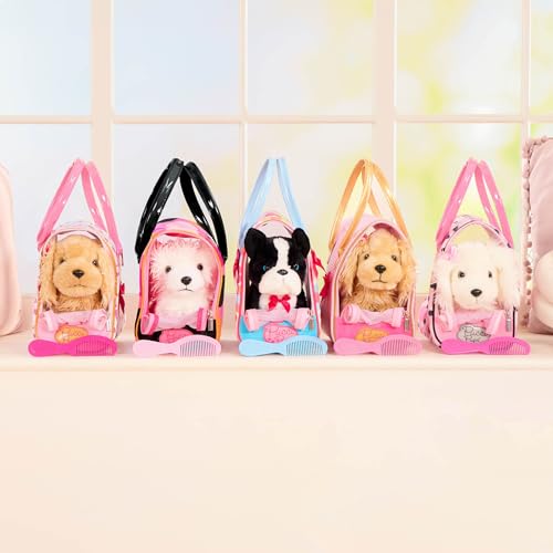 Pucci Pals Plush Puppy Dog Carrier Set, Maltese Pink Polka Dot, Pet | 3 piece set with 8 inch stuffed dog, comb, and pink polka dot pet carrier purse with mesh front for pretend play, 2+ Years - style: Maltese - Pink Polka Dot Bag