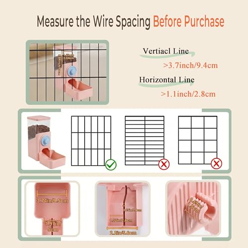 41 oz Hanging Gravity Feeder for Small Animals, Rabbits & Guinea Pigs | Adjustable Cage Height | No-Open-Cage Refill | Space-Saving | Clear Reservoir | Versatile Food Compatibility - color: Pink