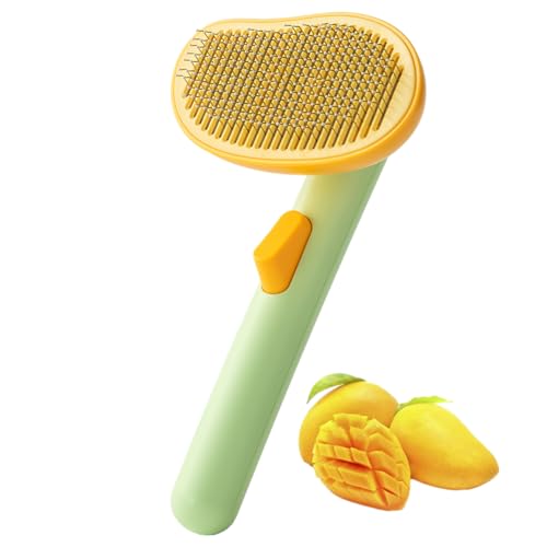 Cat Brush for Shedding, Mango Cat Brushes with Gentle Bristles and Release Button, Gentle Self Cleaning Pet Brush for Indoor Cats and Dogs Daily Grooming Tool During Shedding Season - color: Light Mango