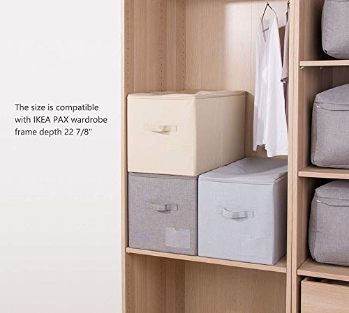 2pcs Zip Lidded Wardrobe Blankets Organizer Storage Bins, Folding & Sturdy | 22"X13"X12.6", clothing, duvets, sweaters, jeans organizer, foldable dustproof,washable,save space,3-side zip openning, rigid - color: Beige