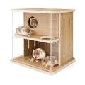 Double-Decker Hamster Hides with Acrylic Viewing Panels, Wooden Hamster Hideout for Syrian Hamsters Gerbils, Detachable Mouse House (Natural Color)
