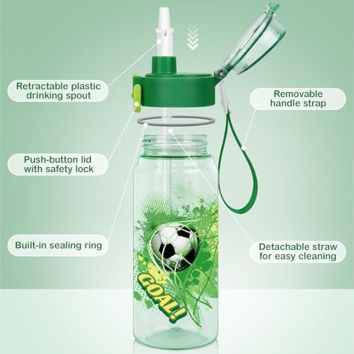 Tritan Kids Water Bottle for School, 18.6 Oz Leakproof Toddler Water Bottle | with a Pop-up Detachbale Straw, 2-in-1, Dishwasher Safe, 1-Pack, Soccer - color: Soccer