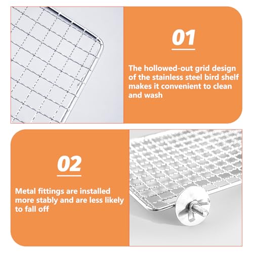 BNOSDM Bird Perch Platform 2 Pcs Stainless Steel Grid Parrot Perches Stand Shelf Parrots Platform Perch Small Birds Cage Accessories for Parakeets, Budgies, Conures, Cockatiels, Lovebirds (S)